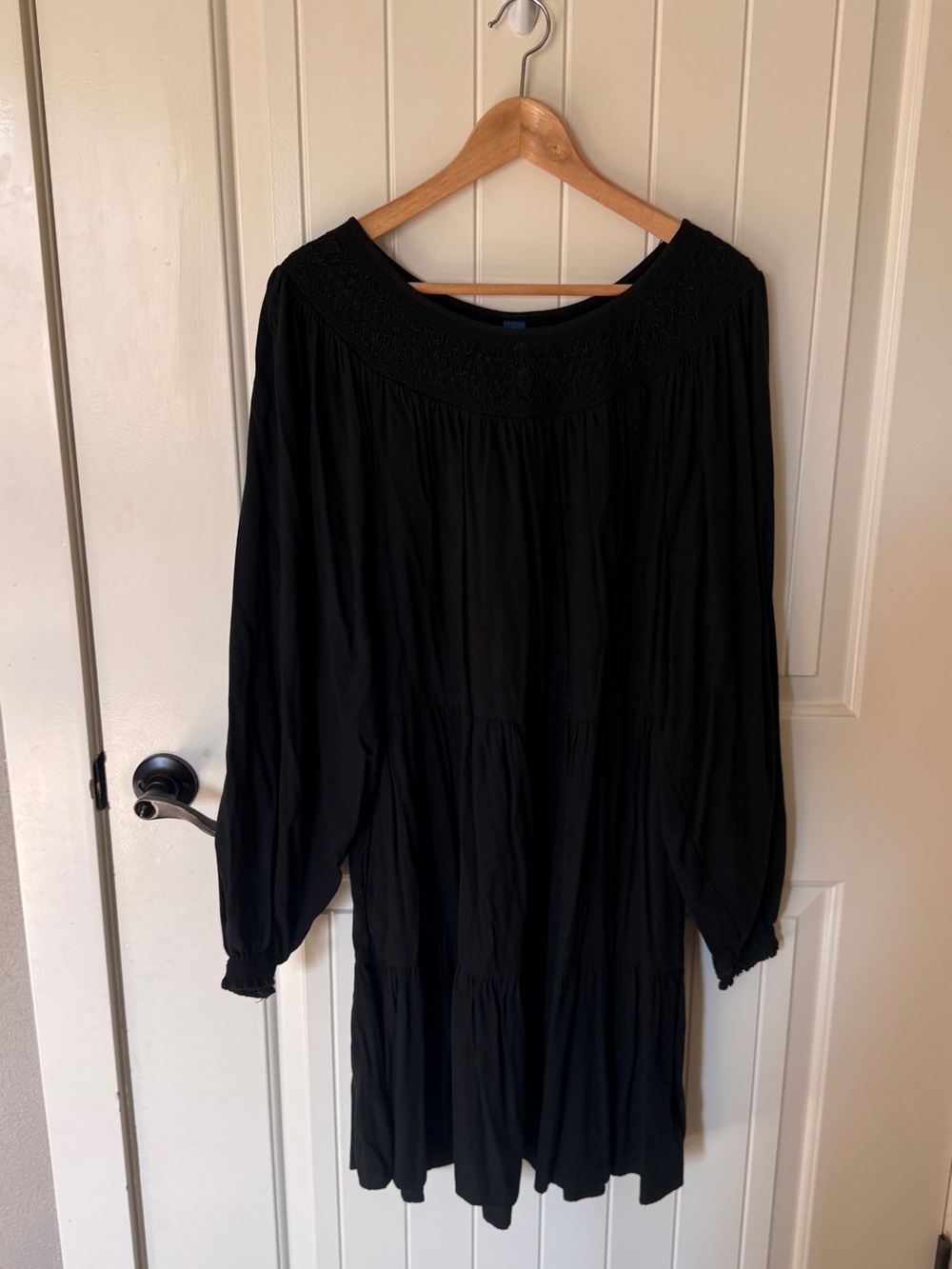 Old Navy Black Long Sleeve Tiered Peasant Dress